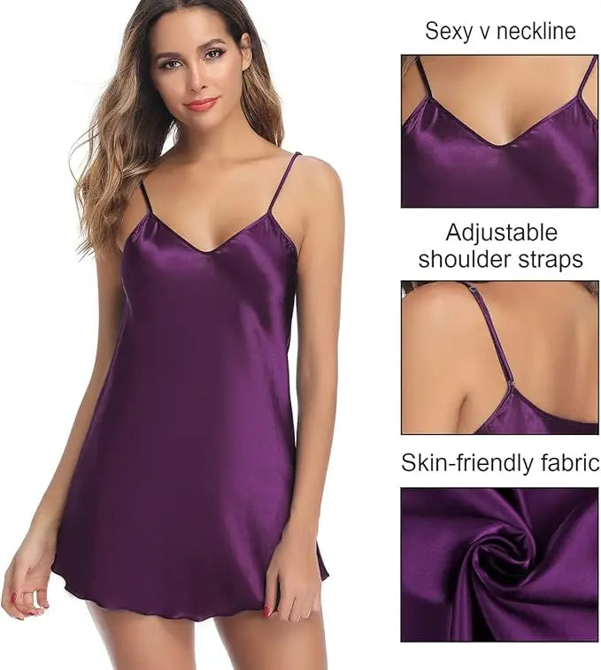 Women's Silky Solid Nightgown – Soft Comfortable Sleepwear