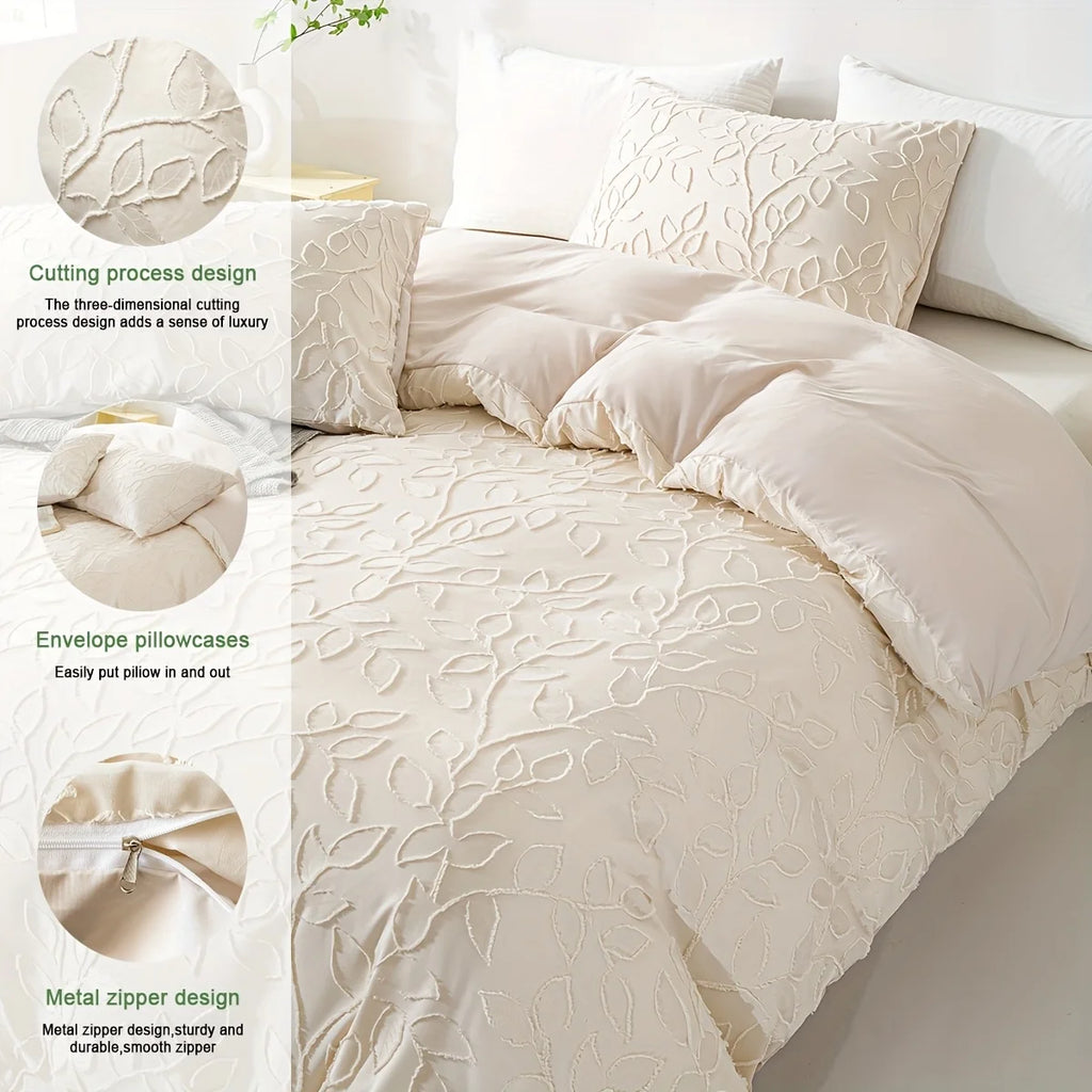 Tufted Duvet Cover Set – 3-Piece Leaf Bedding