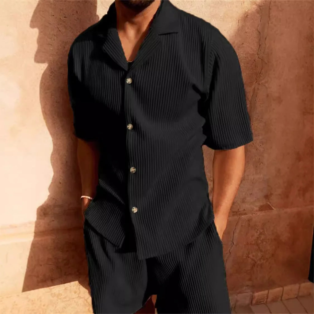Men's Corduroy Shirt & Shorts Set – Casual Summer