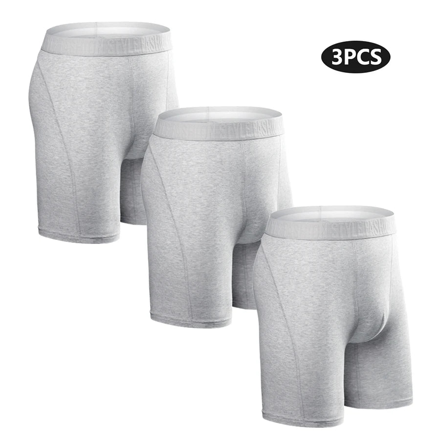 Men's Long-Leg Boxer Briefs – 3-Pack Cotton