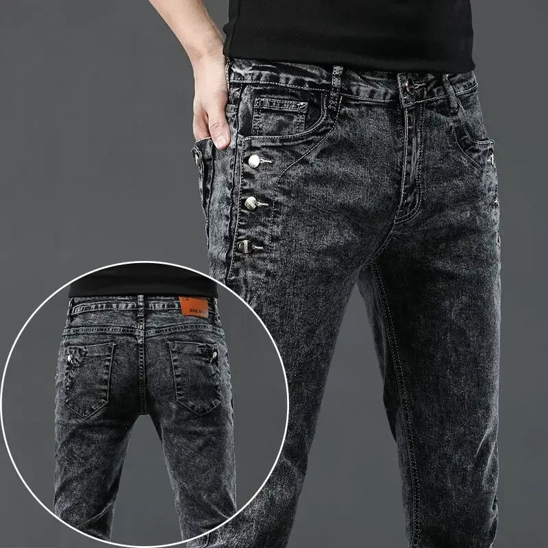 Men's Acid-Wash Slim Jeans – Snow-Wash Black Stretch Denim