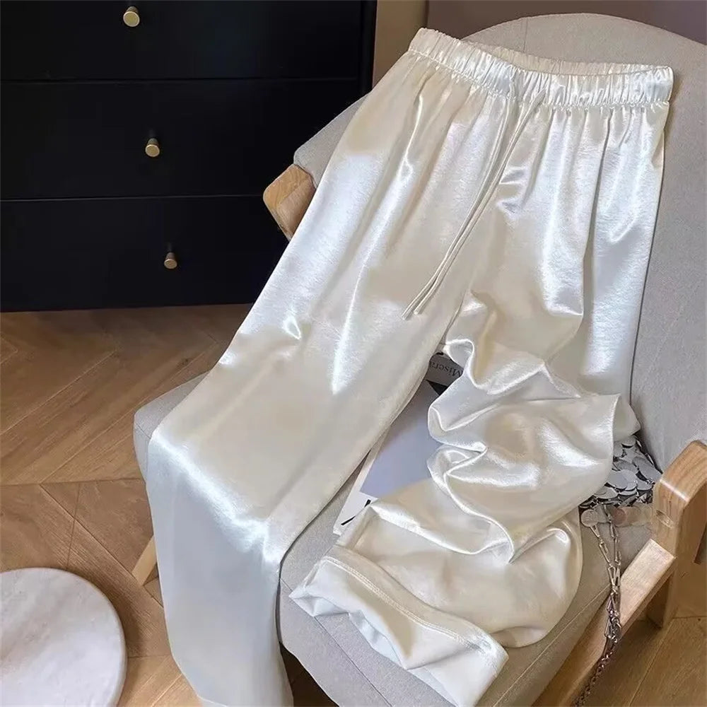 Satin wide-leg pants champagne