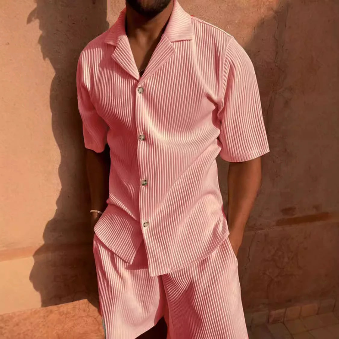 Men's Corduroy Shirt & Shorts Set – Casual Summer