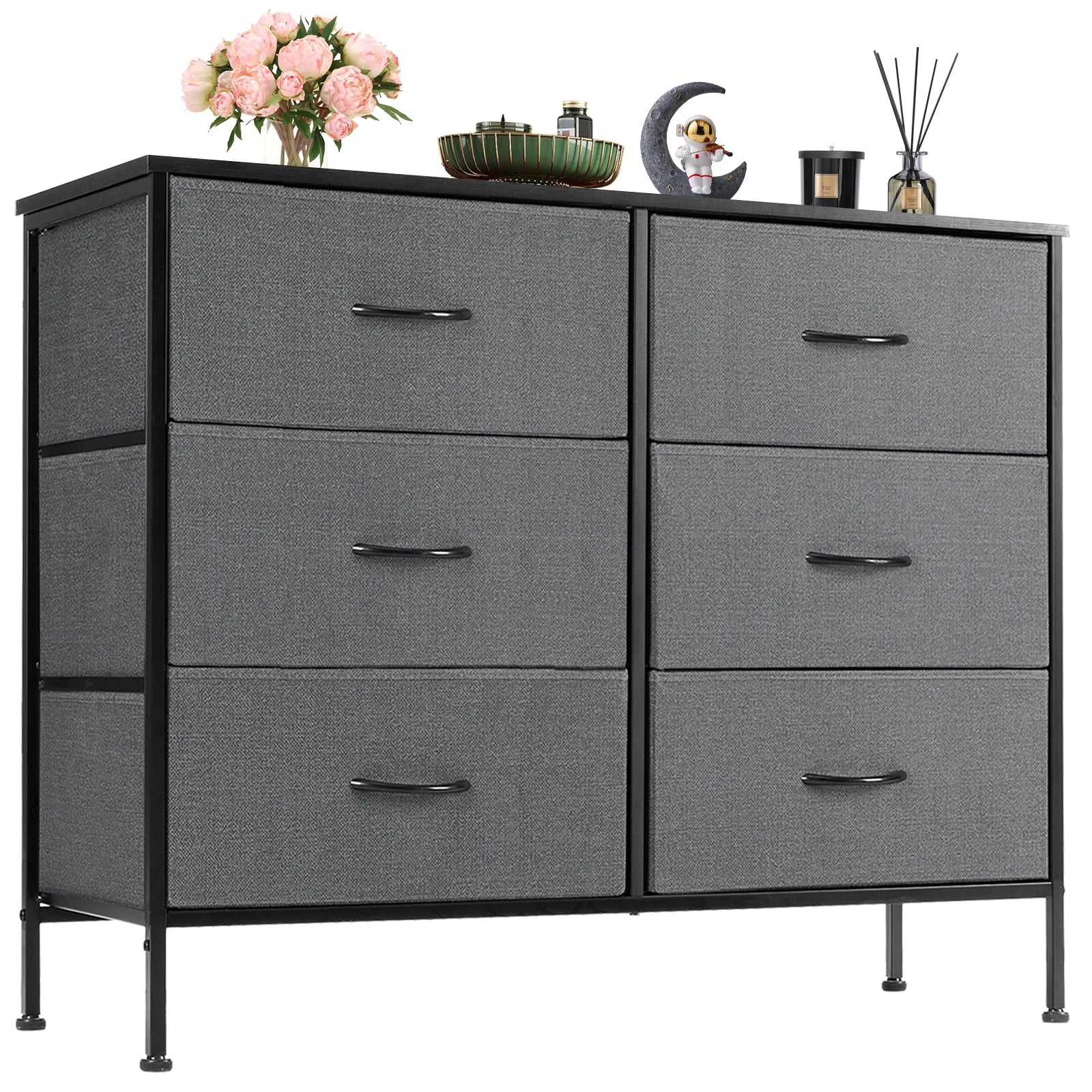 6-Drawer Fabric Nightstand – Bedside Storage