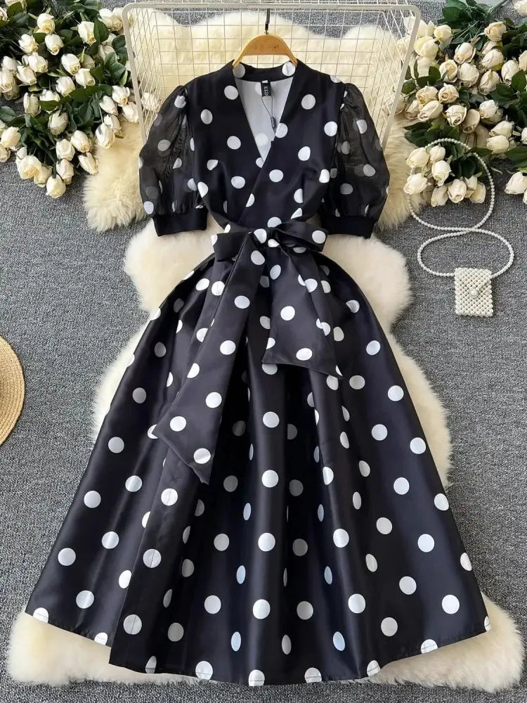 Polka-Dot Wrap Midi Dress