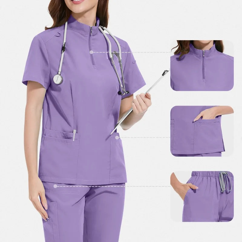 Medical Scrub Top – Stand-Up Collar Zip Jacket