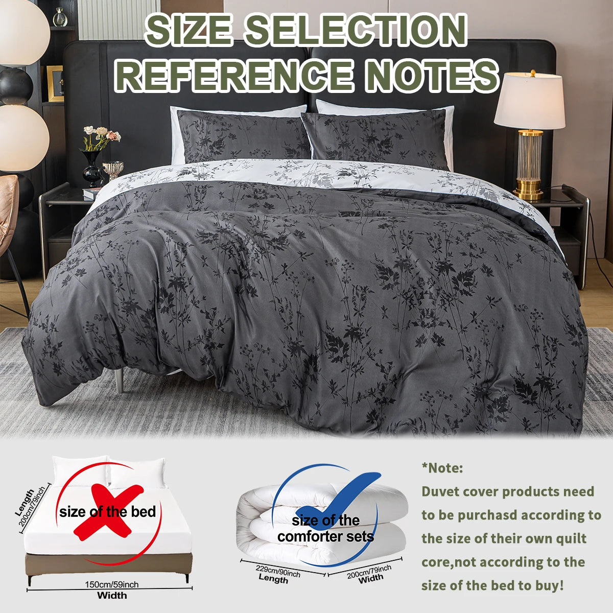 Botanical Quilt Cover Set – 3 Piece, Black & White Print