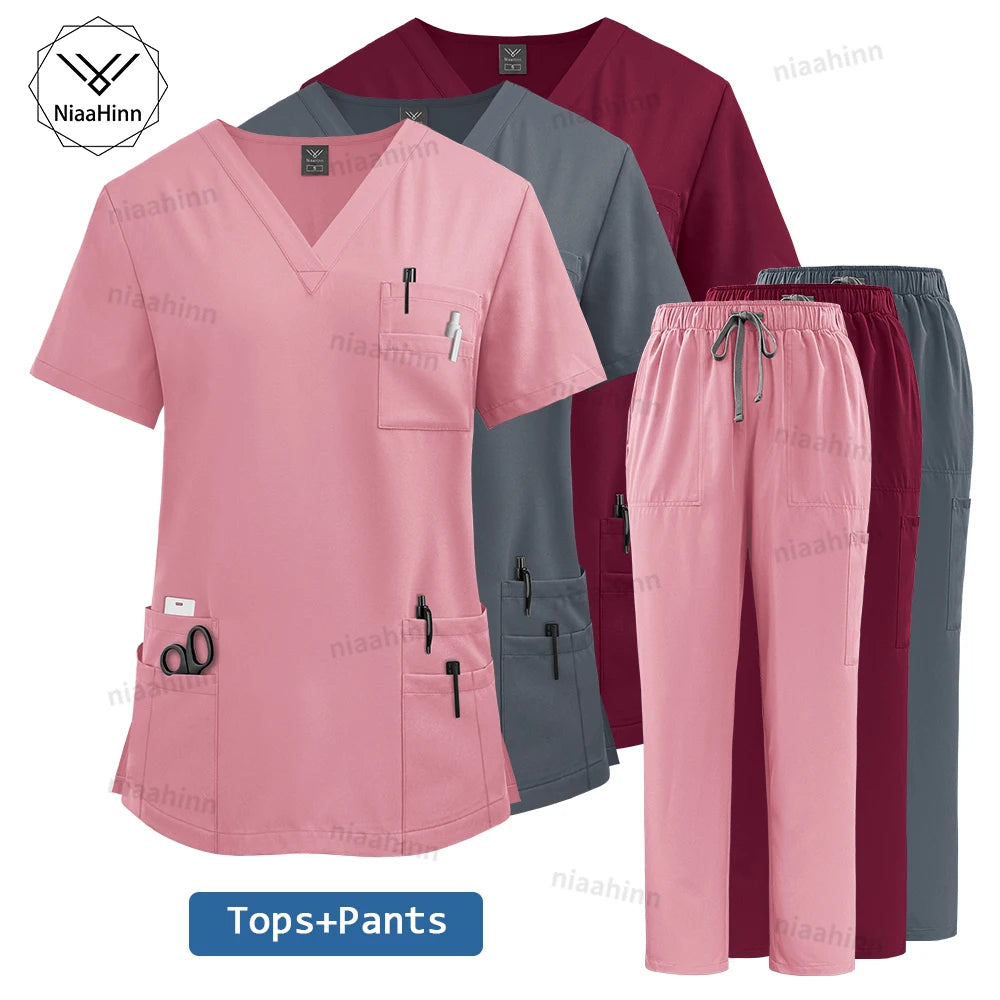 Women's Nursing Scrubs – Tops & Pants Uniform Set
