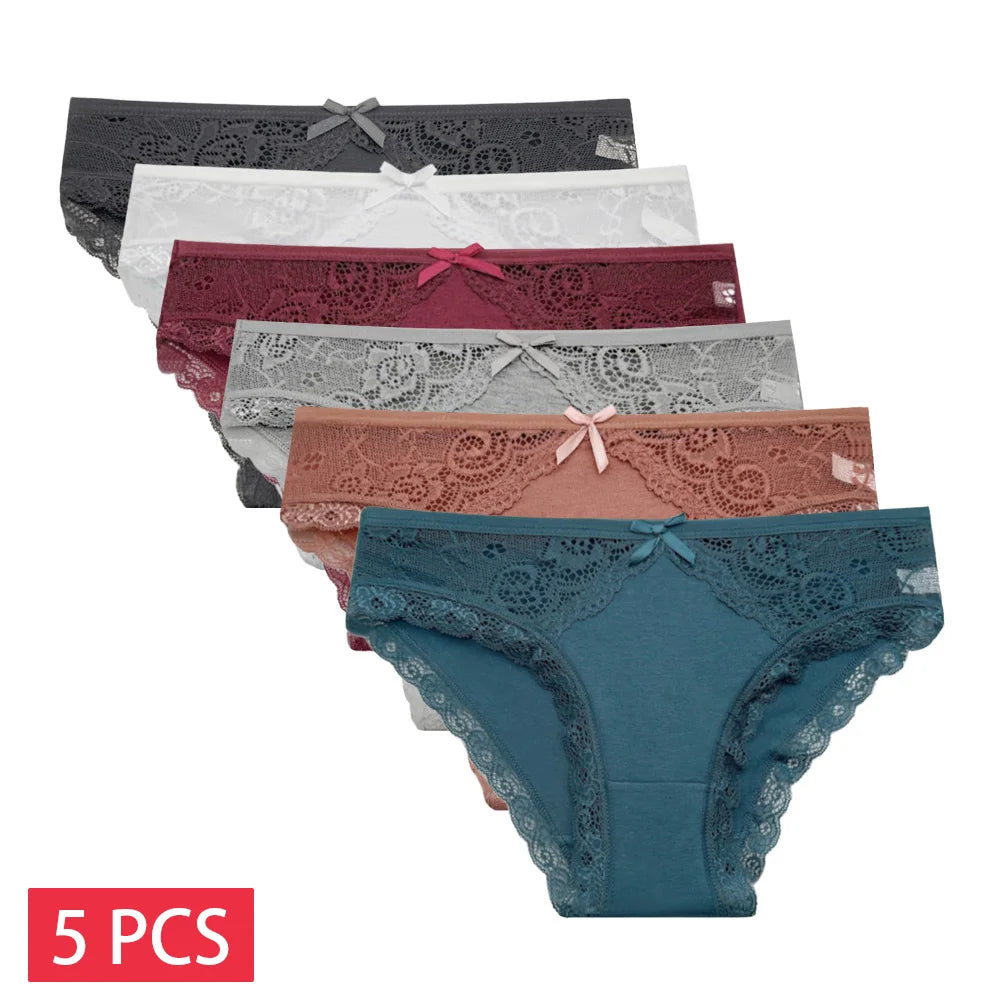 Women's Lace Cotton Briefs – 5-Pack Low-Rise