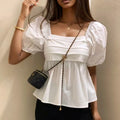 Puff-Sleeve Square-Neck Blouse