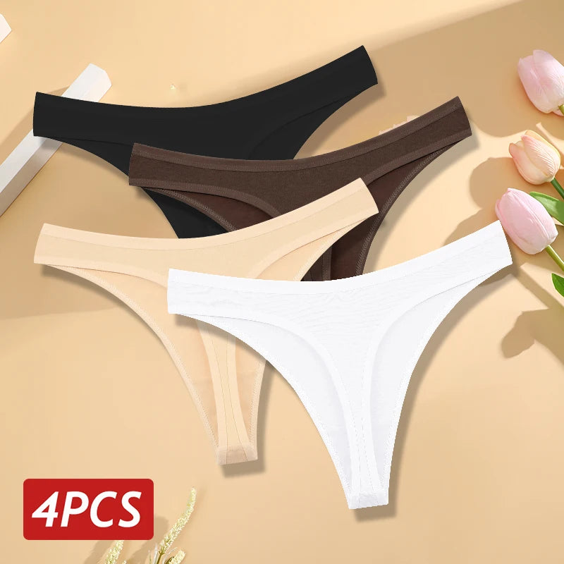 Women's Seamless Cotton Thongs – 4-Pack Low-Rise