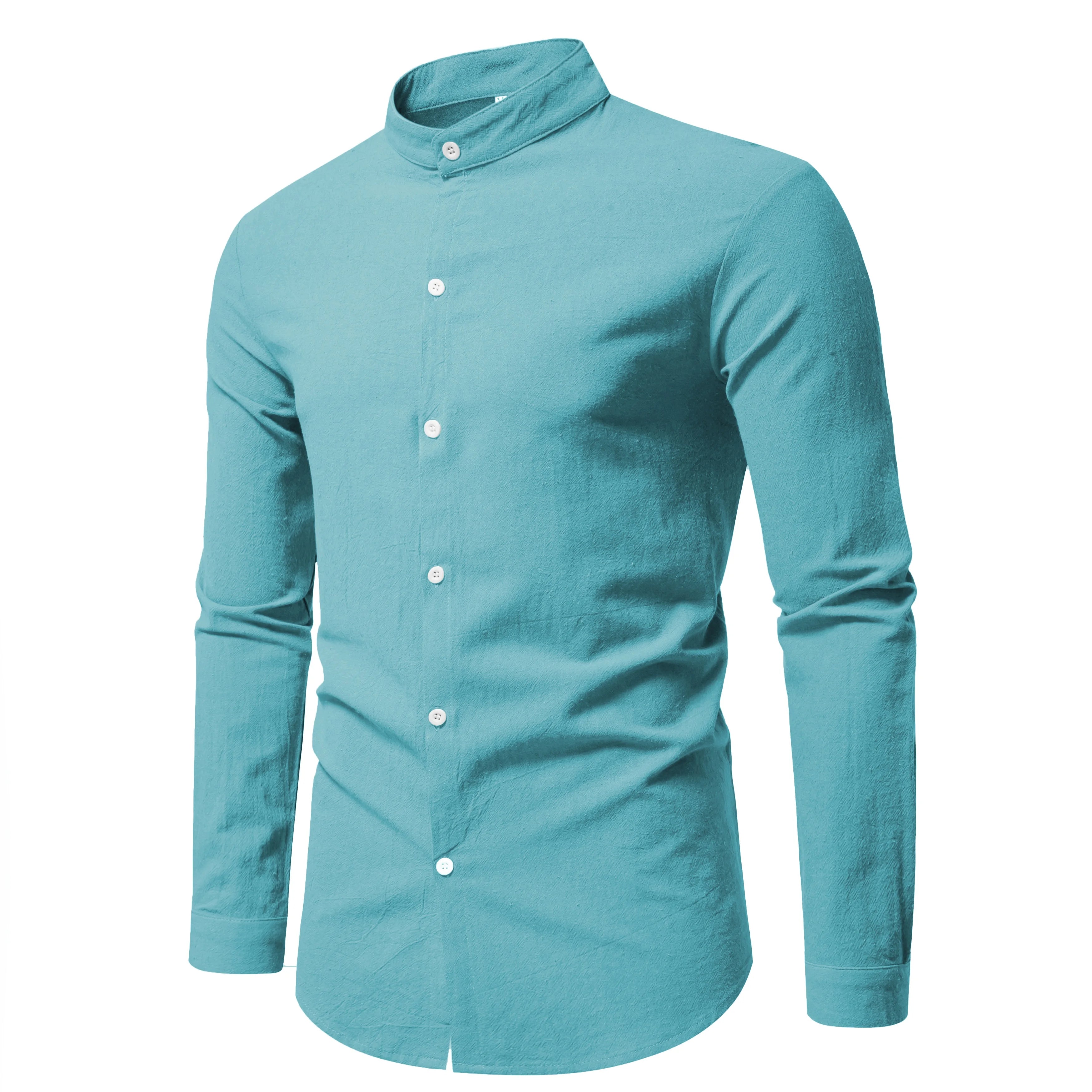 Men's Stand-Collar Shirt – Long-Sleeve Cotton