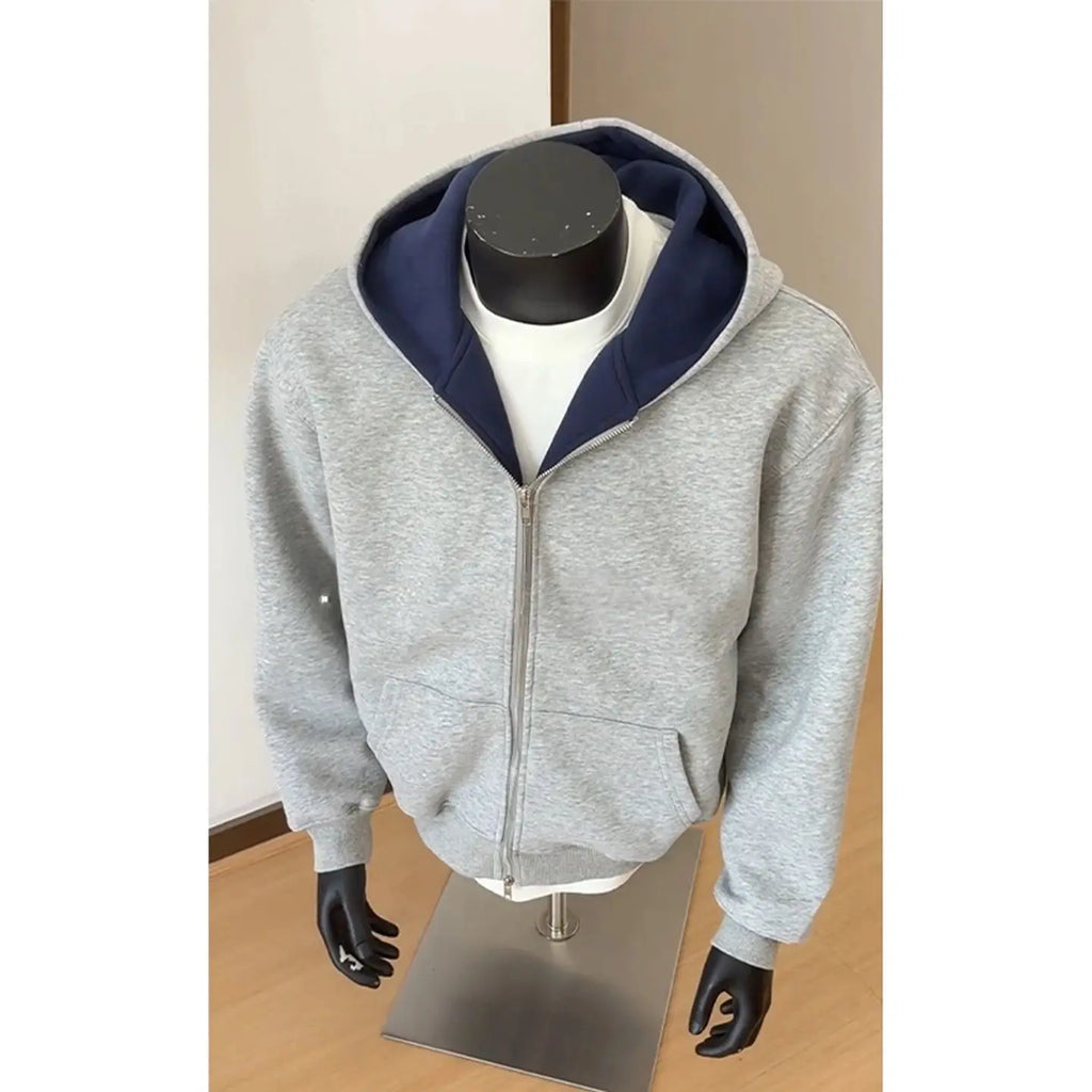 Contrast Colorblock Zip-Up Hoodie