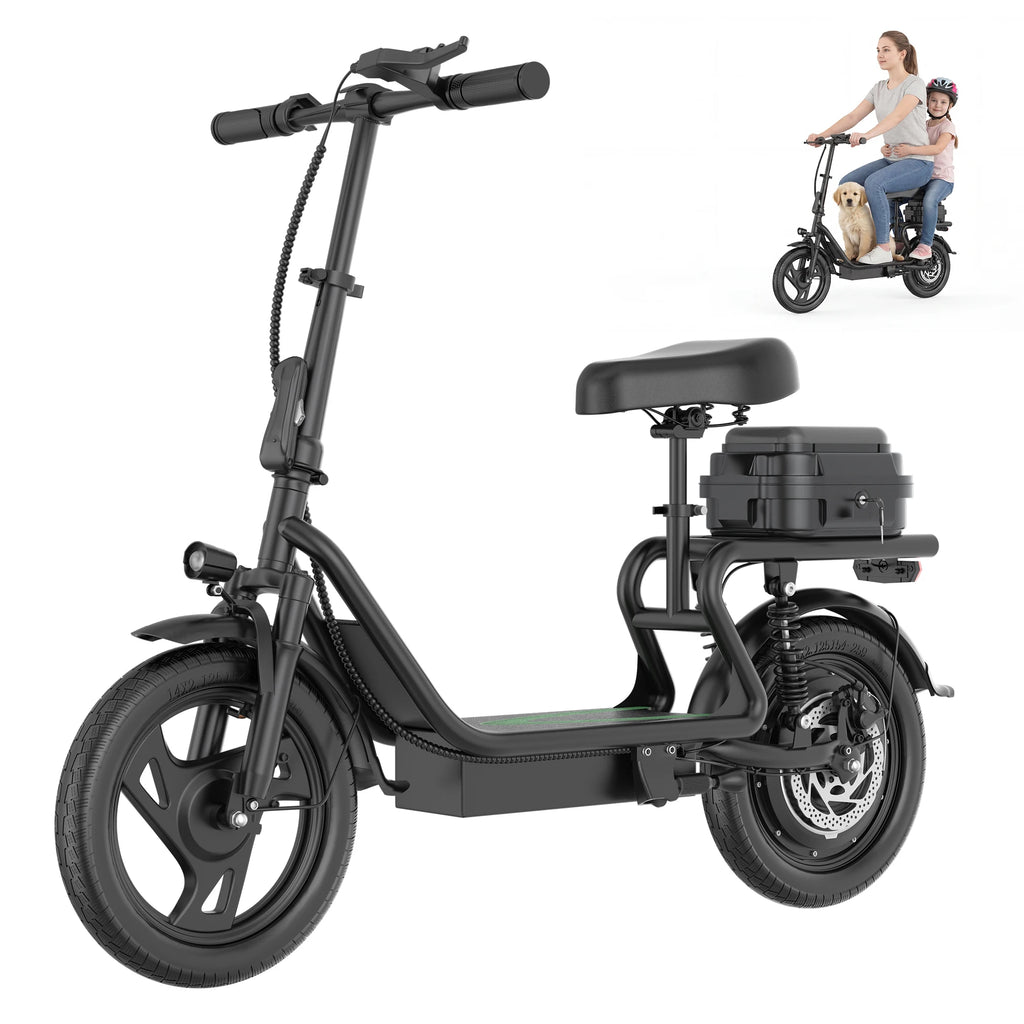 Folding Electric Scooter 500W Motor 48V 10.4AH Battery 14-inch Tire Commuter Electric Scooter with Seats Max Range Load-bearing