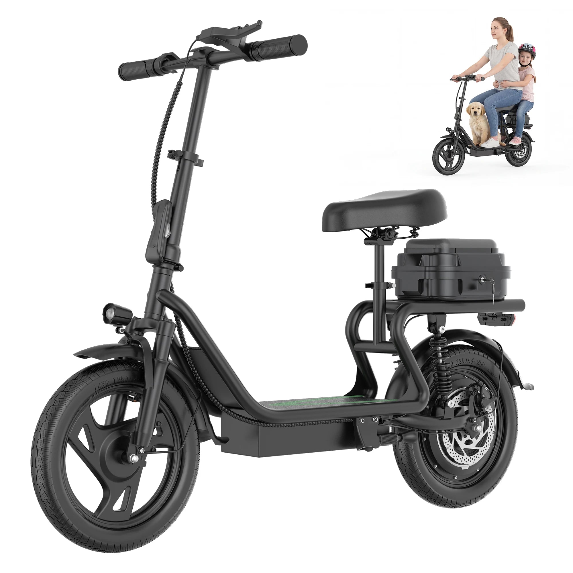 Folding Electric Scooter 500W Motor 48V 10.4AH Battery 14-inch Tire Commuter Electric Scooter with Seats Max Range Load-bearing