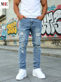 Men's Ripped Slim Jeans – Light-Wash Knee-Rip Denim