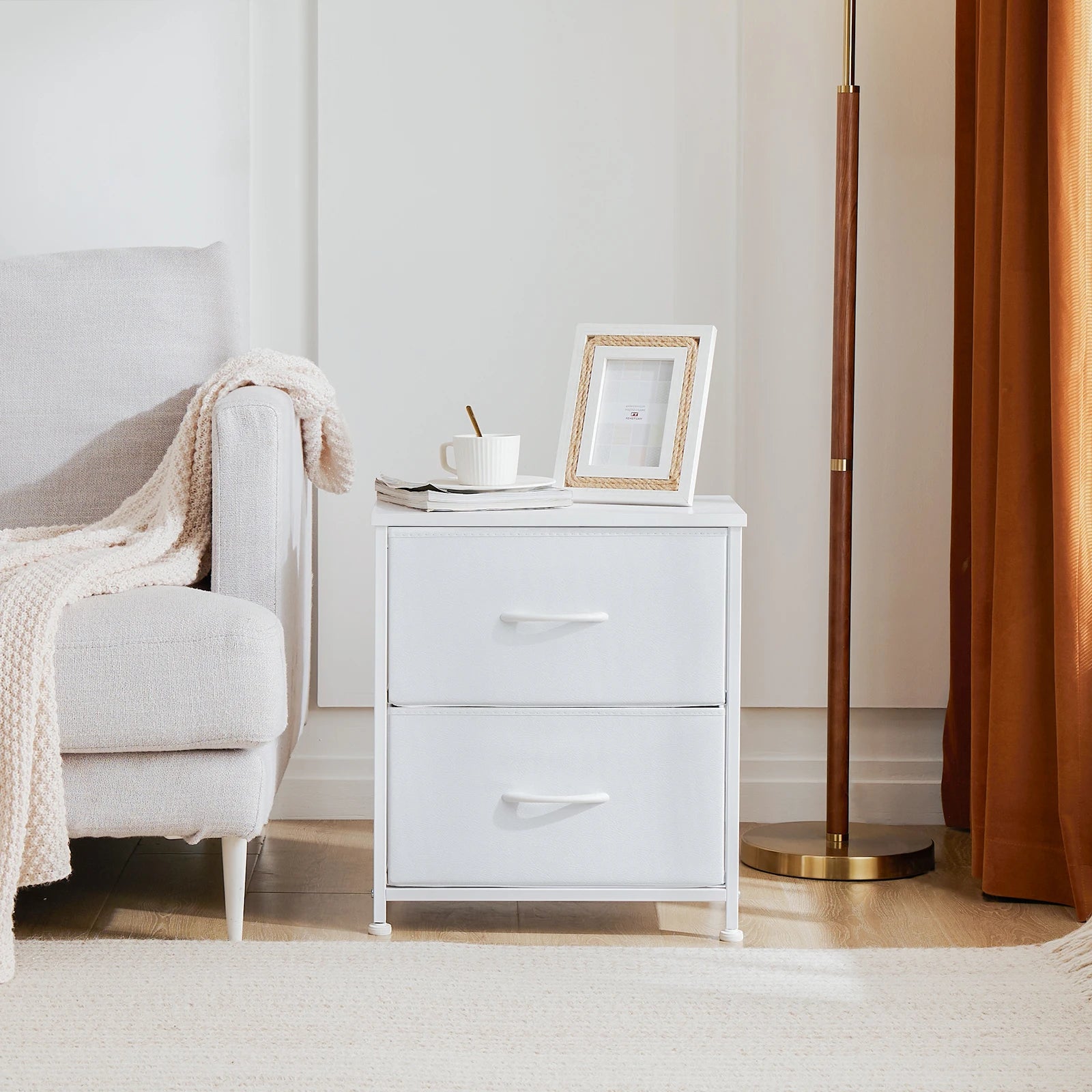 2-Drawer Nightstand – Fabric Bedside Table with Storage