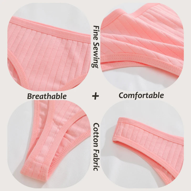 7Pcs/Set Cotton Thread Thongs Underwear Seamless Breathable Bikini T-Back G-Strings Panties Female Low Waist Sexy Lingerie S-XL