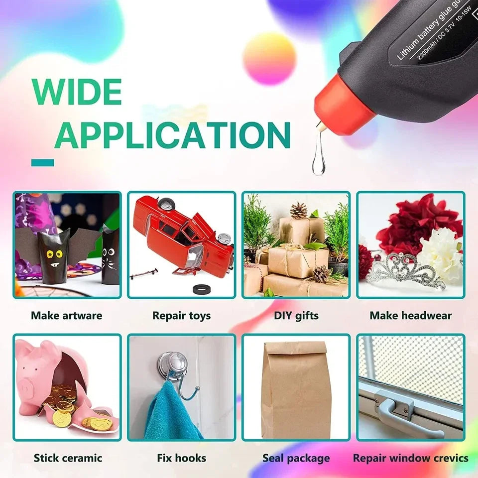 Mini glue gun in use on a craft project
