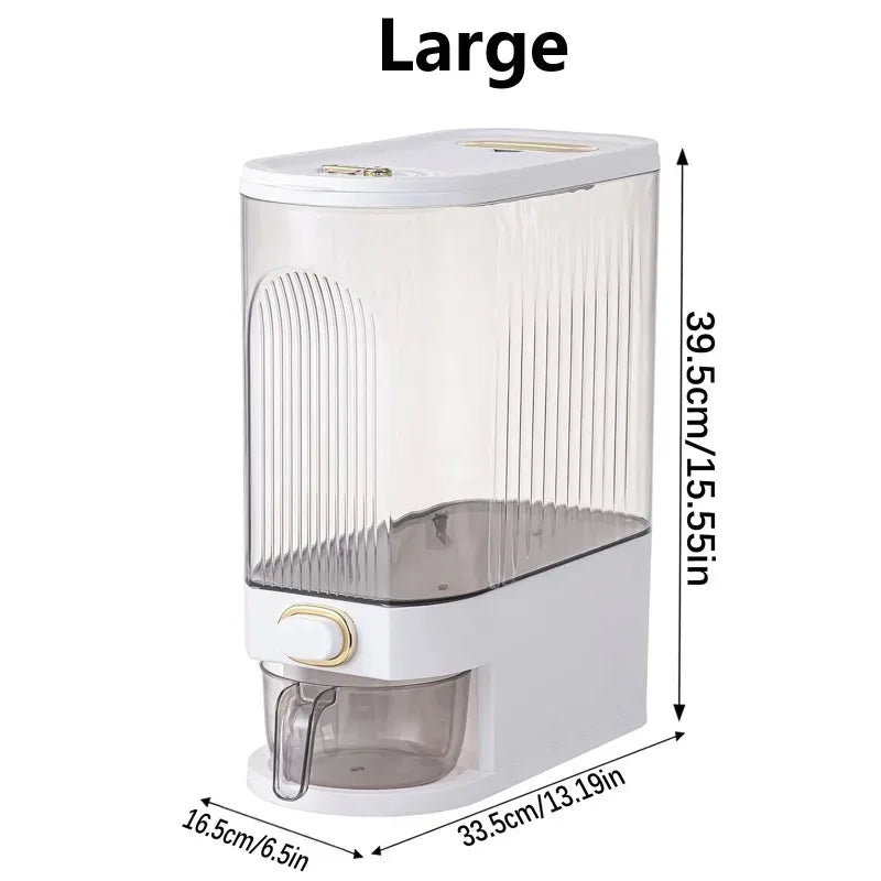 Grain dispenser with measuring cup
