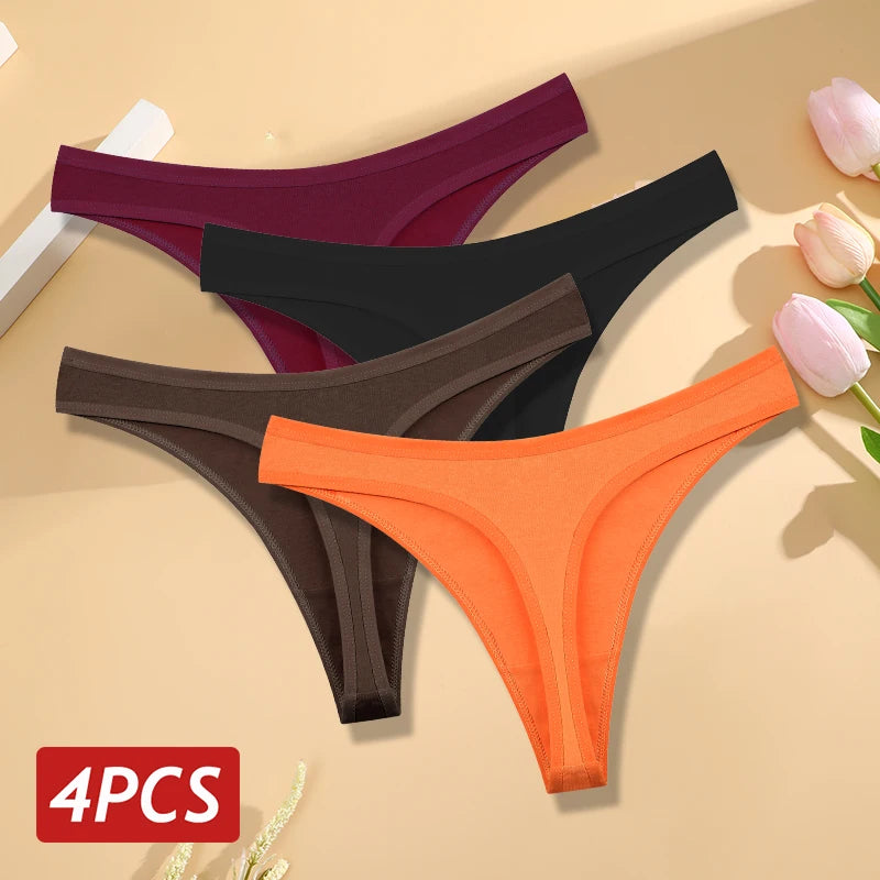 Women's Seamless Cotton Thongs – 4-Pack Low-Rise