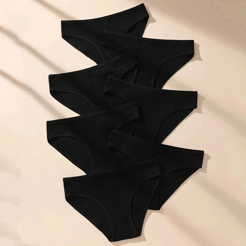7Pcs/Set Women Panties Striped Briefs Women Underwear Low Waist Cotton Panty Sexy Solid Underpants Black Female Lingerie S-XXL